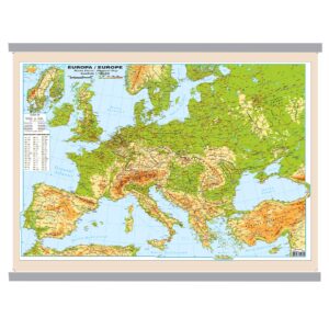 Harta dubla 100 x 140 cm , Europa Fizica/Politica ( fata / verso), cu 2 baghete