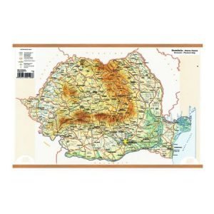 Harta dubla 100 x 140 cm , Romania Fizica/Administrativa ( fata/ verso), cu 2 baghete